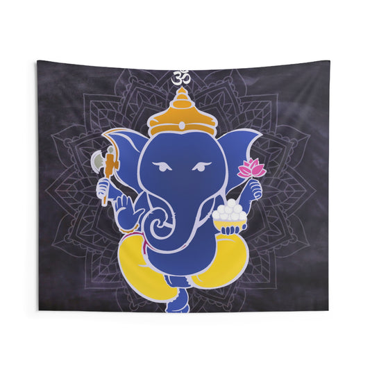 Yellow Blue Ganesha Tapestry