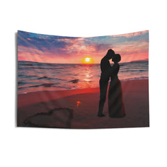 Kiss on beach Couple love Tapestry