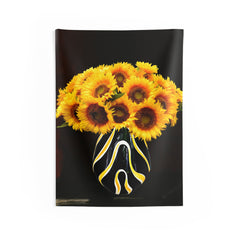 Sunflower Vase Yellow And Black Tapestry