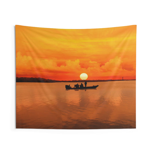 Sunset Boat Tapestry