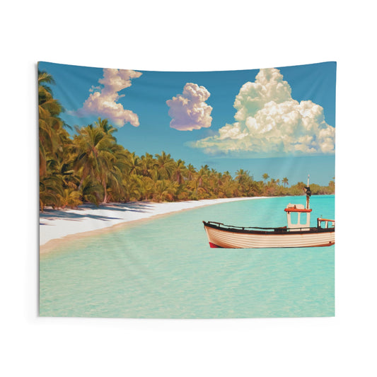 Coconut Trees and Boat Tapestry