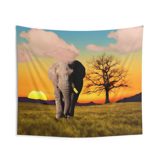 Elephant Sunset Tapestry