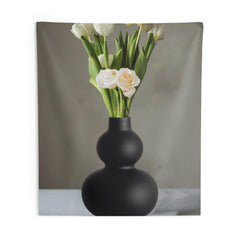 Black Flower Vase Tapestry