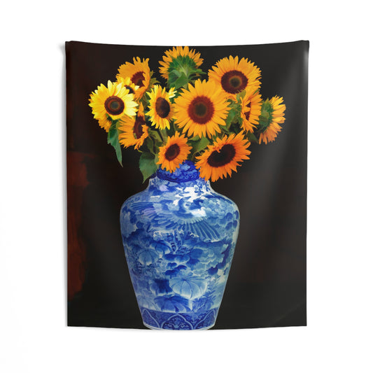 Blue Vase Sunflower Tapestry