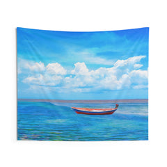 Blue Sea Boat Tapestry