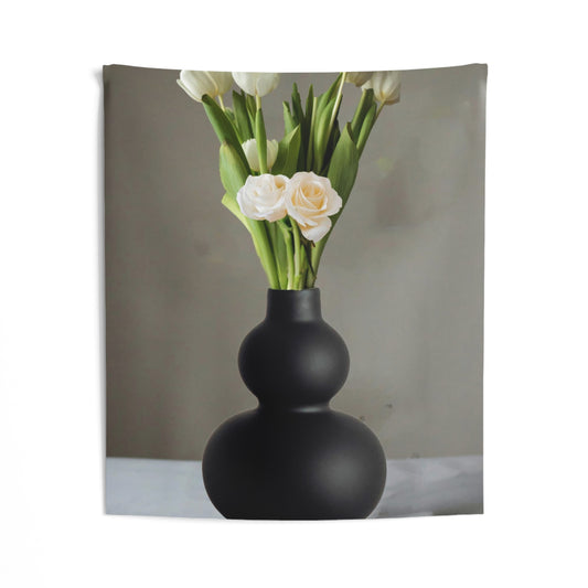 Black Flower Vase Tapestry