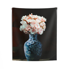 Blue Pot Roses Tapestry