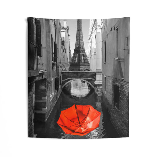 Red umbrella Eiffel tower View Tapestry