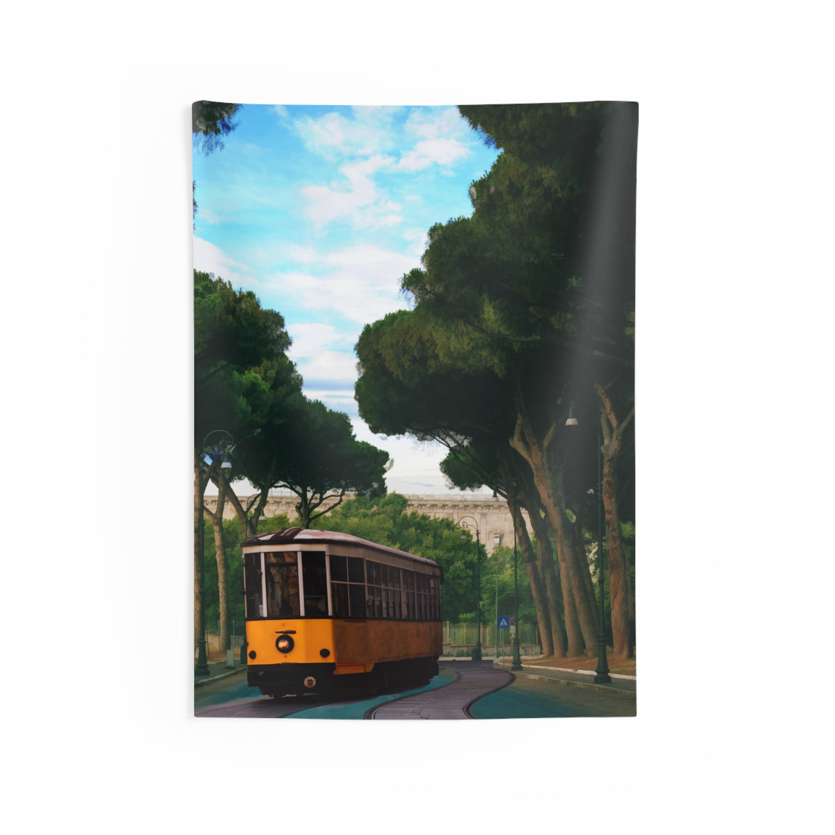 Tram Under Tree Vintage Tapestry