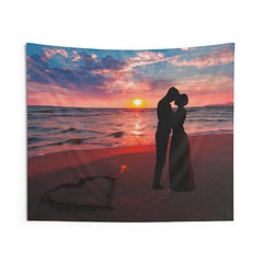 Kiss on beach Couple love Tapestry