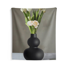 Black Flower Vase Tapestry