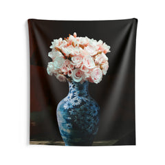 Blue Pot Roses Tapestry