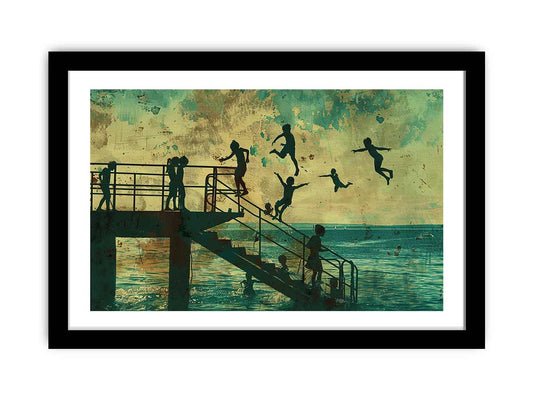 Kids Dive Art Framed Print