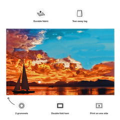 Ship in Sunset Flag Tapestry wall hanging