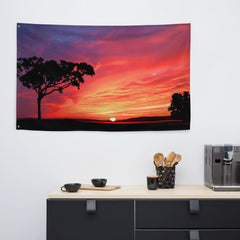 Tree and Sunset Flag Tapestry wall hanging
