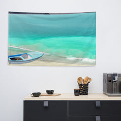 Boat and Beach Painting Flag Tapestry