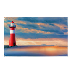 Lighthouse Sunset  Painting Flag Tapestry