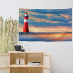 Lighthouse Sunset  Painting Flag Tapestry