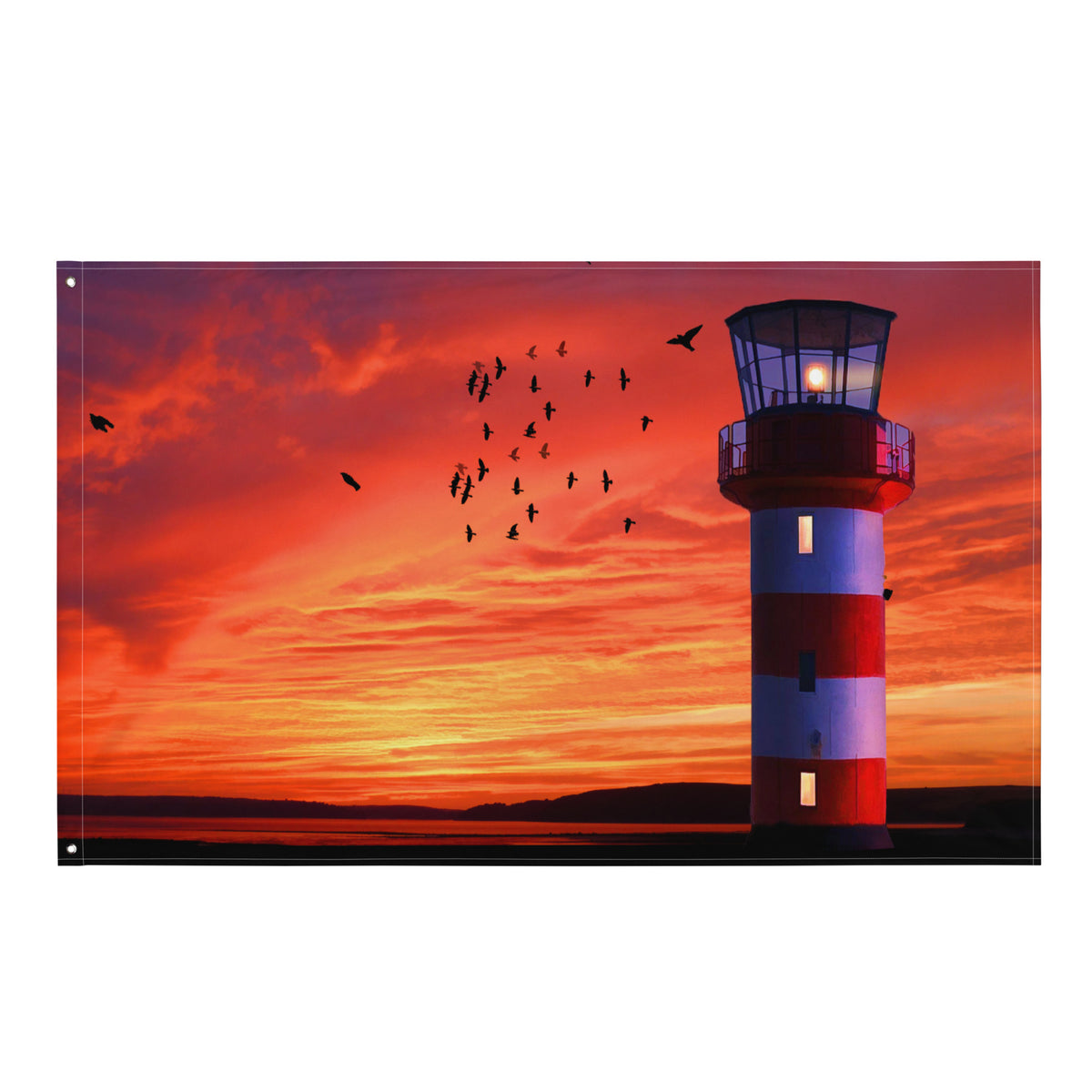 Lighthouse Sunset Painting 2 Flag Tapestry