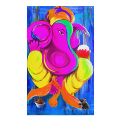 Ganesha Pink Painting Flag Tapestry