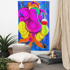 Ganesha Pink Painting Flag Tapestry