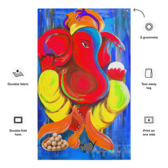 Ganesha Blue Painting Flag Tapestry