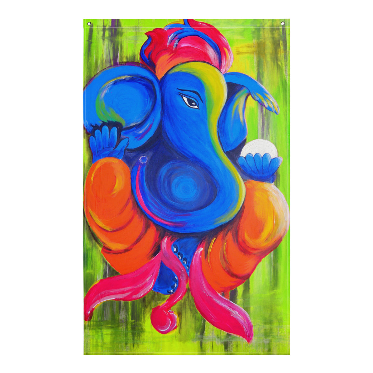 Ganesha Green Painting Flag Tapestry