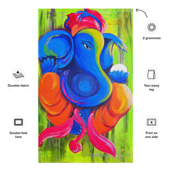 Ganesha Green Painting Flag Tapestry