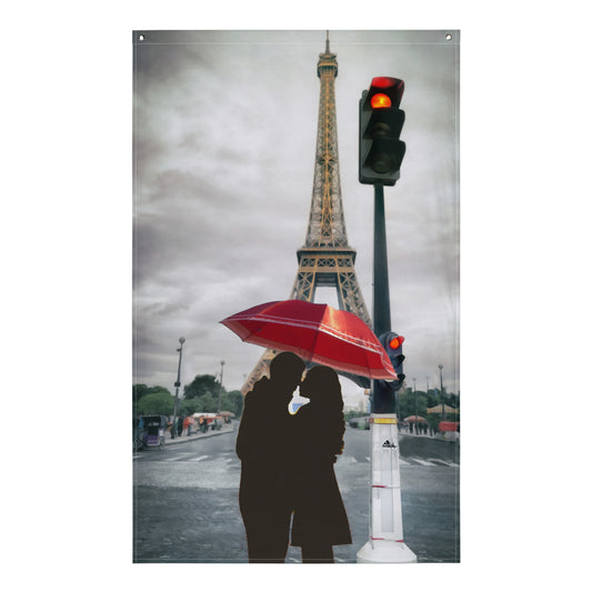 Eiffel Tower Love Painting Flag Tapestry