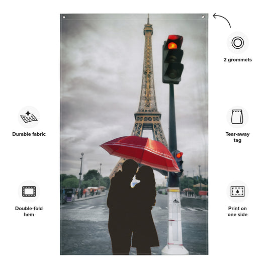 Eiffel Tower Love Painting Flag Tapestry