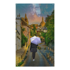 Paris Street Walk Painting Flag Tapestry