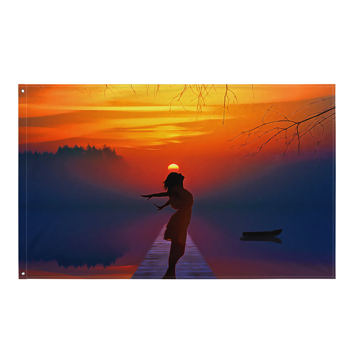 Sunrise Ocean Love in the Air Painting Flag Tapestry