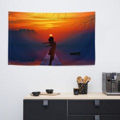 Sunrise Ocean Love in the Air Painting Flag Tapestry
