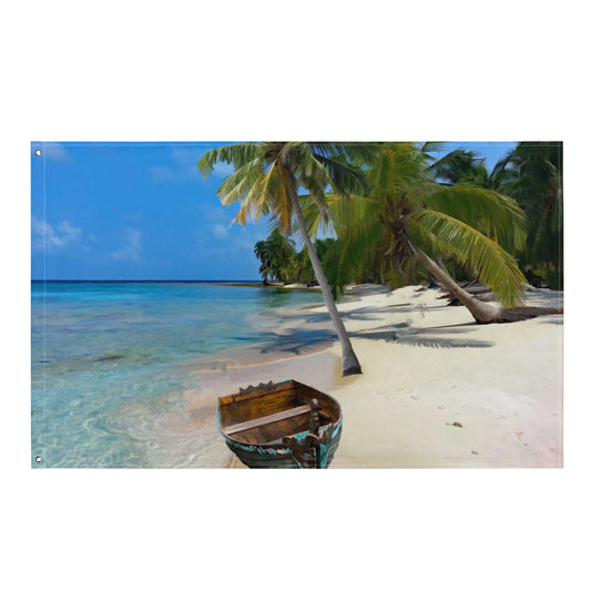 Coconut Trees Ocean Painting Flag Tapestry