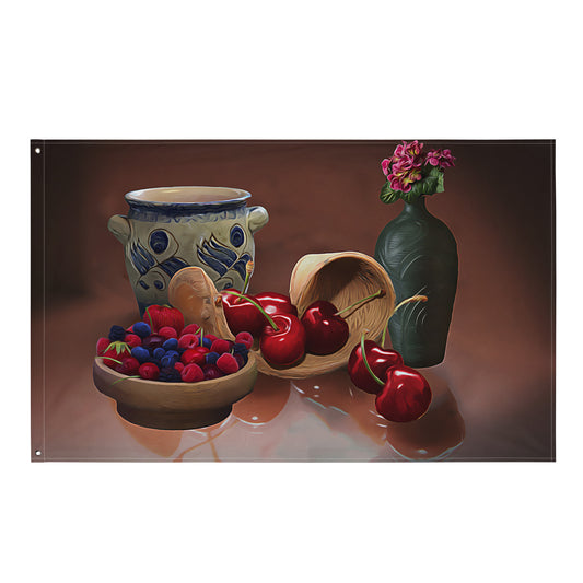 Cherry Still Life Painting Flag Tapestry