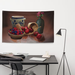 Cherry Still Life Painting Flag Tapestry