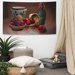 Cherry Still Life Painting Flag Tapestry