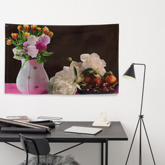 Flower Vase Still Life Painting Flag Tapestry