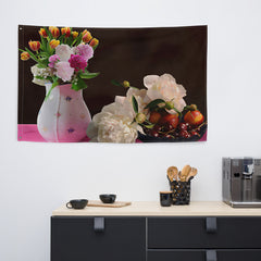 Flower Vase Still Life Painting Flag Tapestry