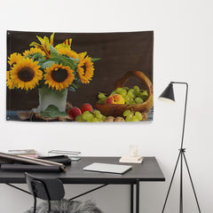 Sunflower Still Life Painting Flag Tapestry