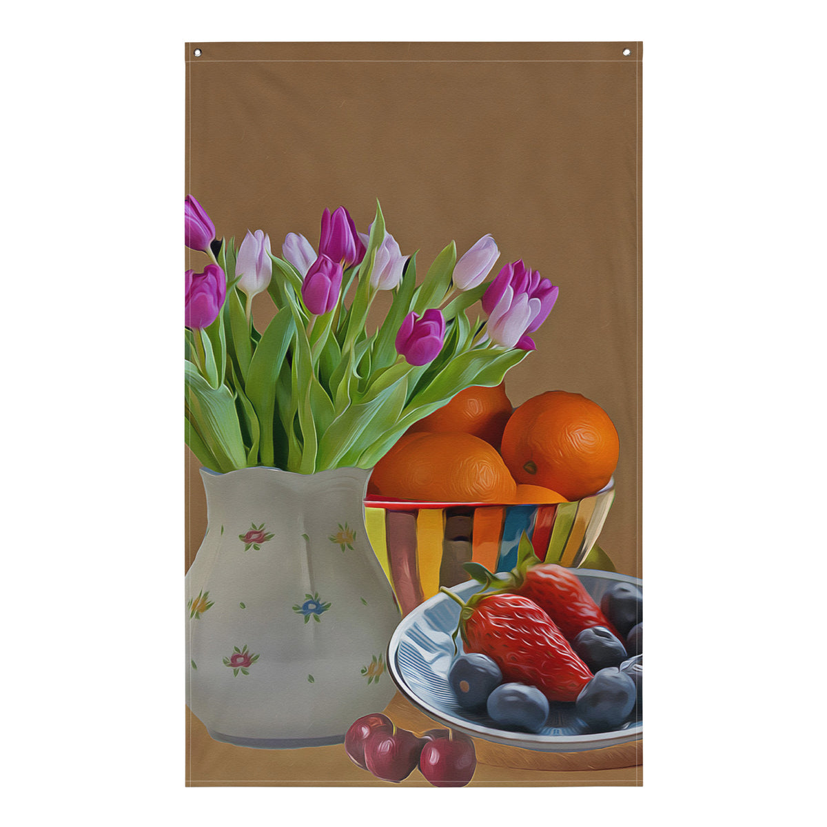 Flower Plate Still Life Painting Flag Tapestry