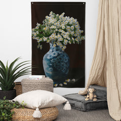 White Yellow Flower Still Life Painting Flag Tapestry