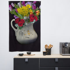 Colorful Flower  and Vase Painting Flag Tapestry