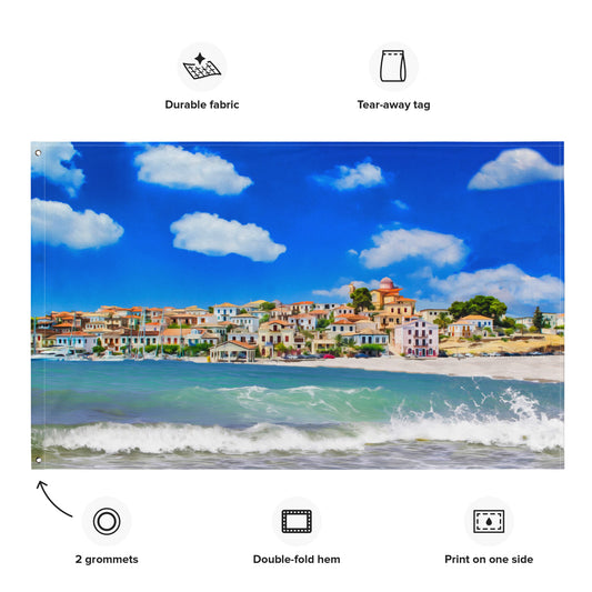 Beach Town Painting Flag Tapestry